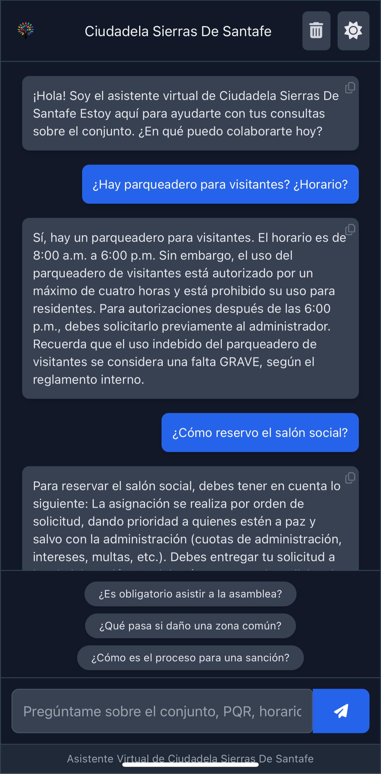 Asistente virtual para un conjunto residencial moderno