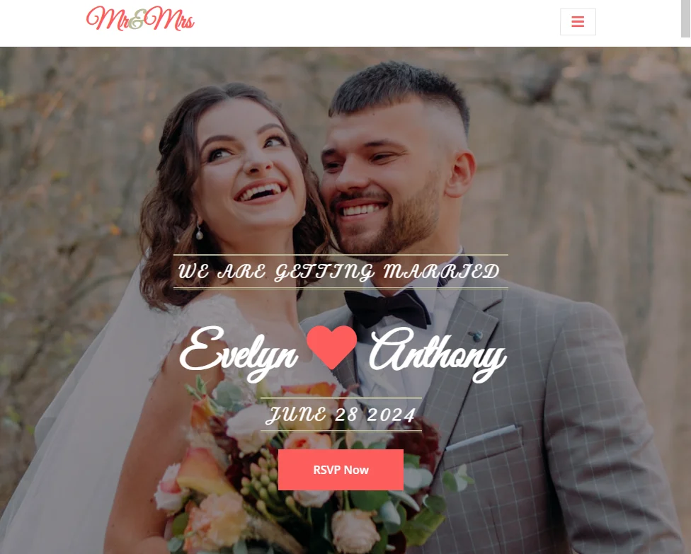 diseño web para invitación Evelyn & Anthony